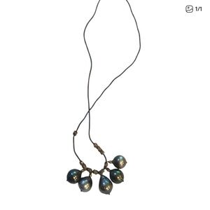 Elegant Black Pearl Necklace with Leather Cord